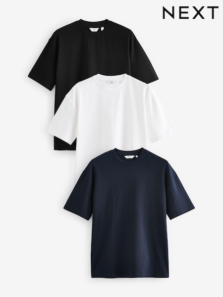 White/Black/Navy Relaxed Fit Heavyweight T-Shirts 3 Pack (N70022) | €60