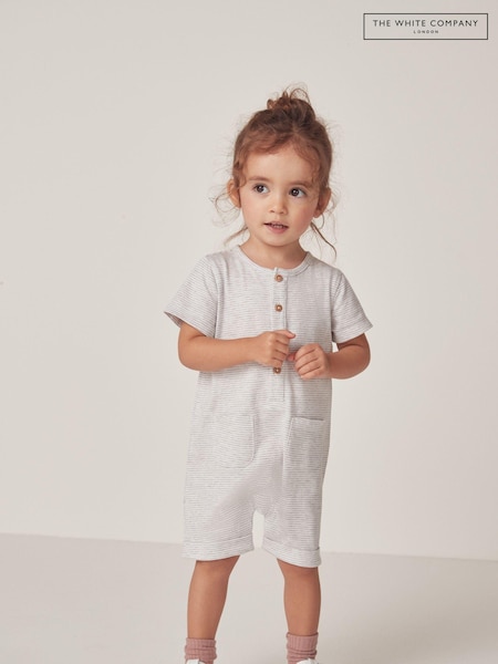The White Company Grey 100% Cotton Striped Jersey Romper (N70027) | €16