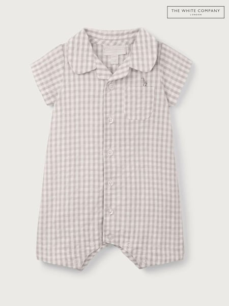 The White Company Grey 100% Cotton Gingham Sleepsuit (N70083) | € 18