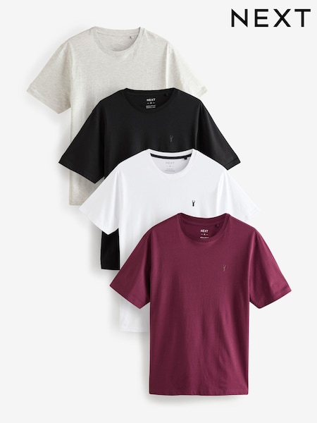 Black/Burg/White/Grey Regular Fit 100% Cotton T-Shirts 4 Pack (N70125) | $57