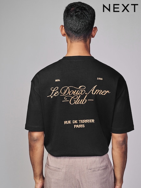 Black Parisian Relaxed Fit Print Heavyweight T-Shirt (N70152) | € 8