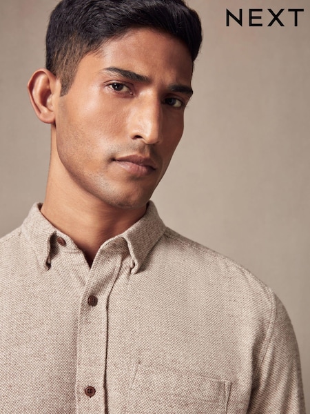 Stone Natural Brushed Texture 100% Cotton Long Sleeve Shirt (N70343) | €22
