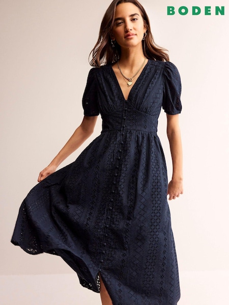Boden Black Broderie Midi Tea Dress (N70381) | € 102