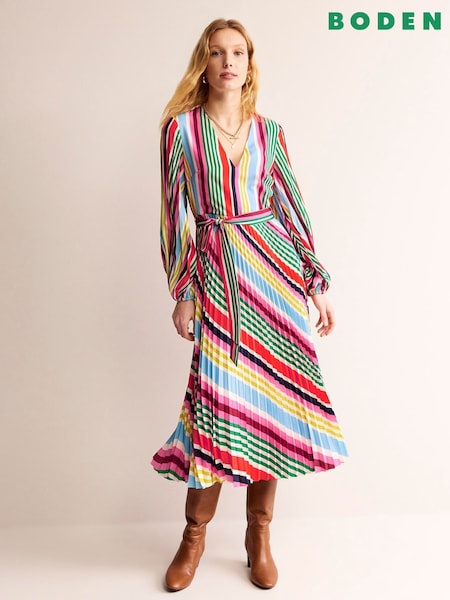 Boden Red V-Neck Pleated Midi Dress (N70390) | €89