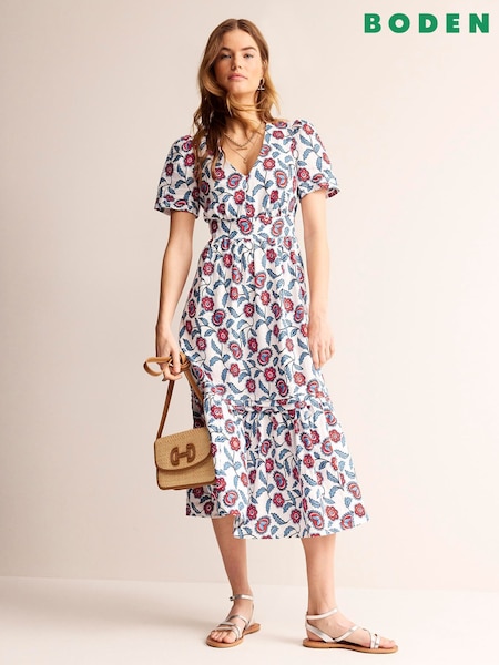 Boden Cream Eve Linen Midi Dress (N70411) | €83