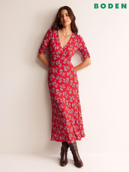 Boden Red Rebecca Jersey Midi Tea Dress (N70437) | €54