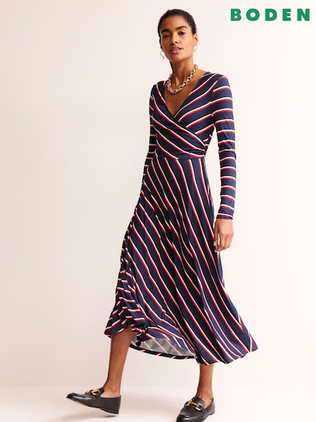 Boden Blue Hotch Stripe Jersey Midi Dress (N70438) | €59