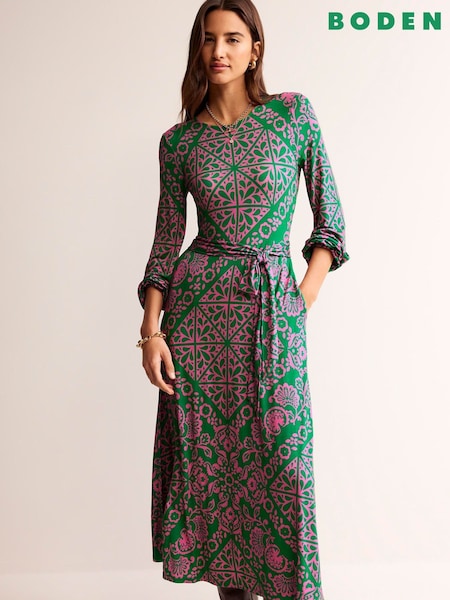 Boden Green Placement Print Jersey Dress (N70446) | €61