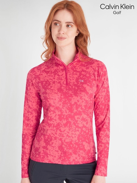 Calvin Klein Golf Pink Canvas Print Zip Top (N70473) | €77