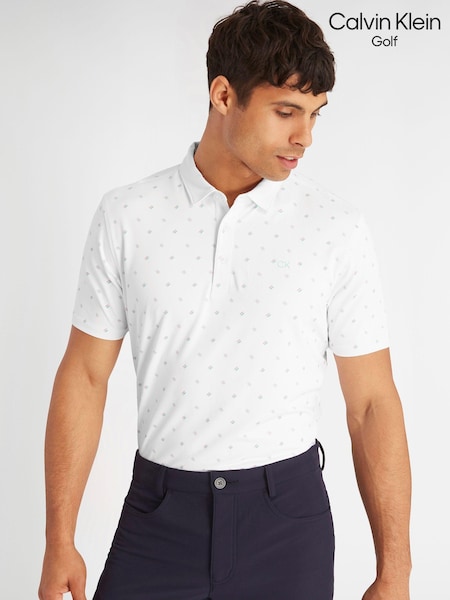 White - Calvin Klein Golf Treble Striken Print Polo Shirt (N70491) | 78 €
