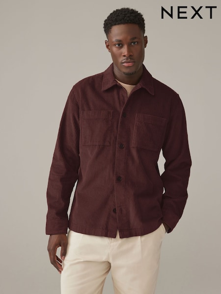 Burgundy Red Corduroy Twin Pocket 100% Cotton Shacket Overshirt (N70576) | €25