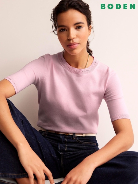 Boden Pink Catriona 100% Cotton Crew T-Shirt (N70589) | €34