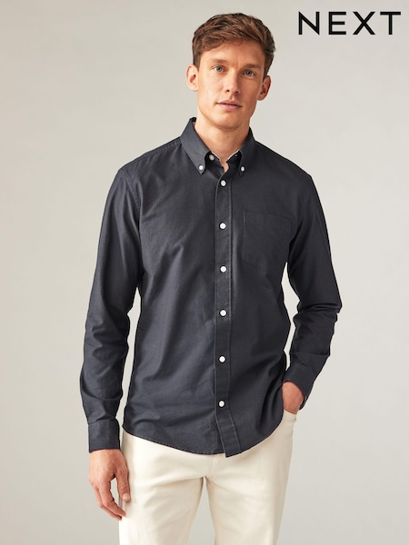 Charcoal Grey Slim Fit Long Sleeve Oxford Shirt (N70611) | R$ 250