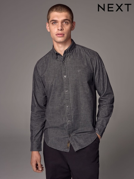 Anthrazitgrau - Corduroy Long Sleeve 100% Cotton Shirt (N70625) | 22 €