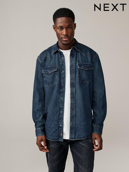 Dark Blue Denim Western 100% Cotton Long Sleeve Shirt (N70701) | €37