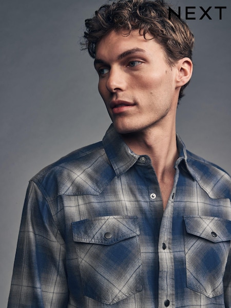 Blue/White Check Long Sleeve 100% Cotton Oxford Shirt (N70764) | €34