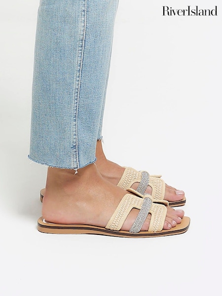 River Island Beige Cut Out Strap Leather Sandals (N70806) | €42