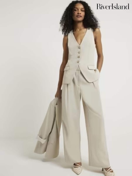 River Island Green Longline Button Front Waistcoat (N70818) | 111 QAR