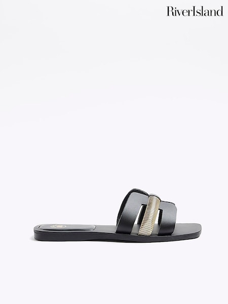River Island Black Cut Out Strap Leather Sandals (N70851) | €37