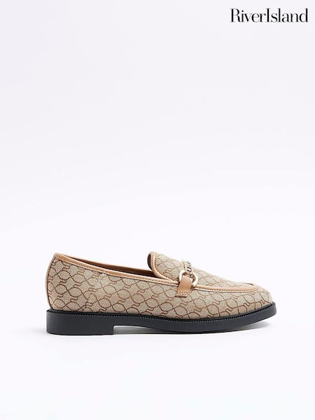 River Island Brown Monogram Buckle Deatail Loafers (N70860) | AED81