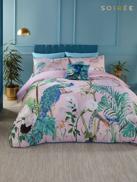 Soiree Pink 100% Cotton Peacock Jungle 200 Thread Count Duvet Cover Set (N70900) | €53 - €79