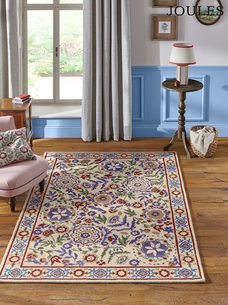 Joules Cream & Blue Buckingham Floral Wool Rug (N70999) | €190 - €497