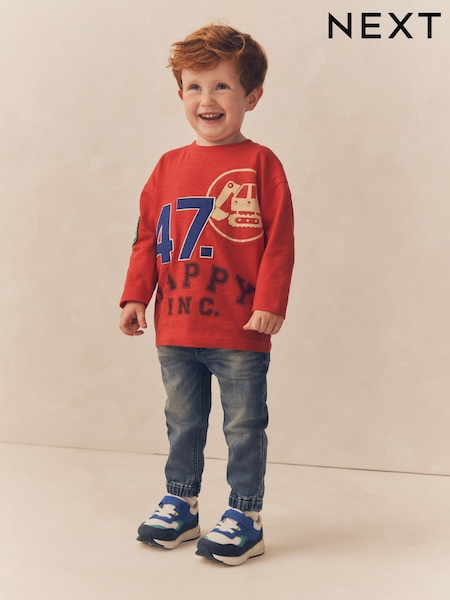 شارات ولون أحمر - 100% Cotton Long Sleeve Varsity T-Shirt (3mths-7yrs) (N71043) | ‏31 ر.ق. - ‏37 ر.ق.