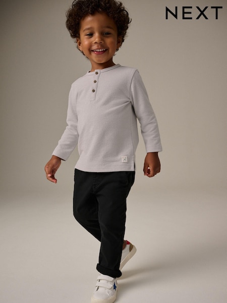 Grey Long Sleeve Henley Neck T-Shirt (3mths-7yrs) (N71072) | €7 - €10
