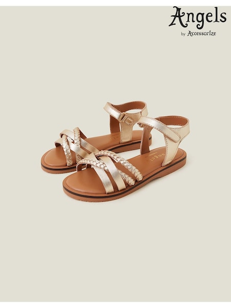 Angels By Accessorize Gold Girls Plait Leather Sandals (N71144) | €28 - €30