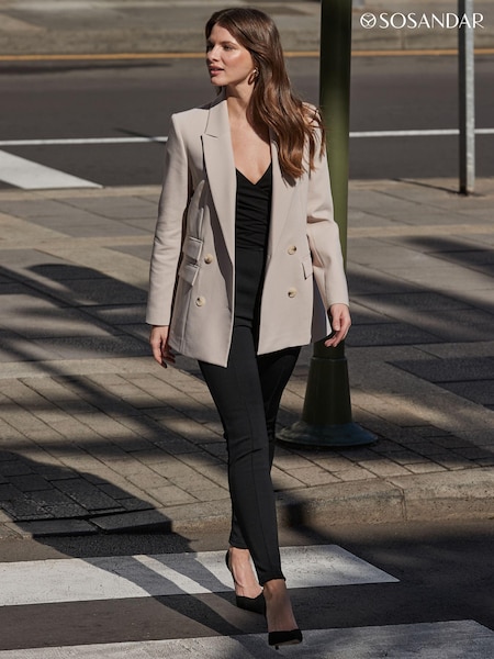 Sosandar Natural Double Breasted Longline Blazer (N71168) | €60