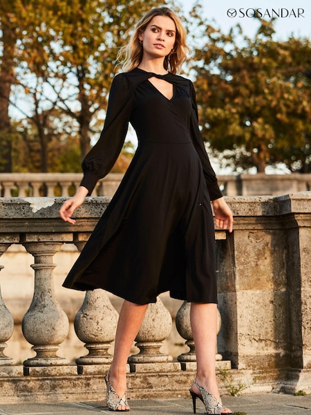 Sosandar Black Twist Neck Wrap Front Jersey Dress (N71179) | €49