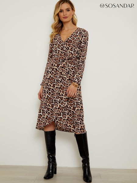 Sosandar Black/Brown Leopard Print Wrap Midi Dress (N71192) | €47.50