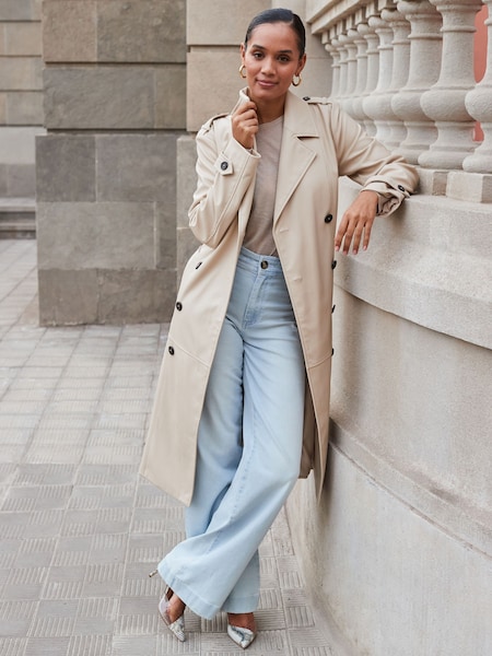 Sosandar Cream Faux Leather Trench Coat (N71216) | €79