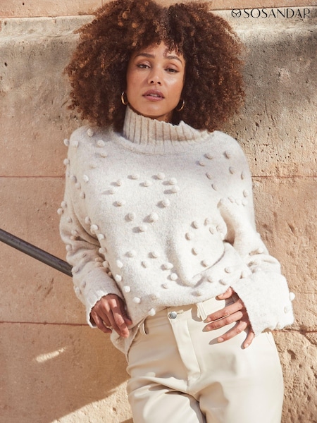 Sosandar Natural Pom Pom Heart Detail Jumper (N71246) | $64