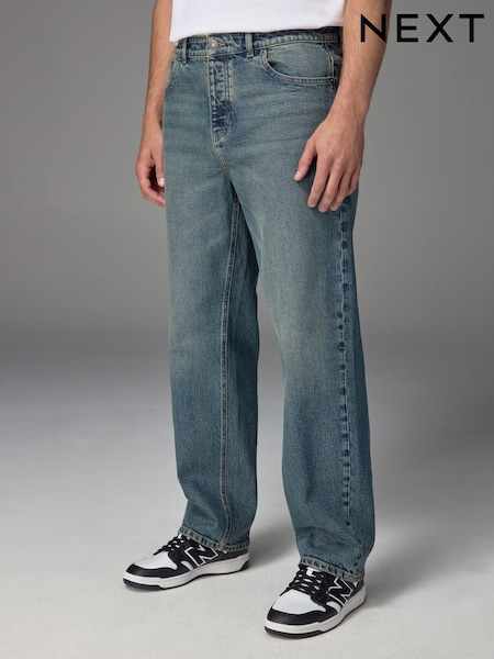 Nuanță albastră - Vintage Wash Denim Jeans (N71251) | 142 LEI
