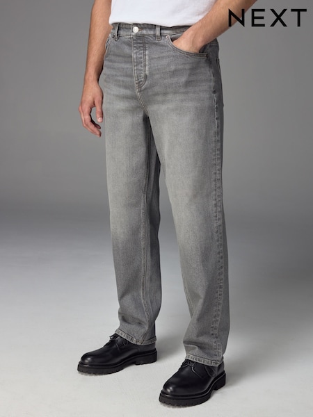 Grey Washed Relaxed Fit Vintage Wash Denim Jeans (N71262) | 74 QAR