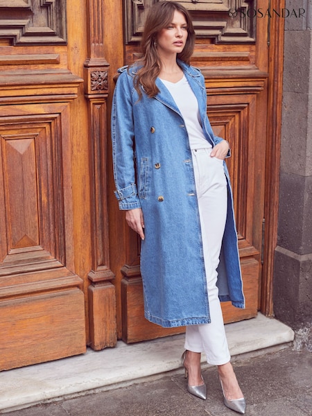 Sosandar Blue Denim Longline Trench Coat (N71264) | AED387