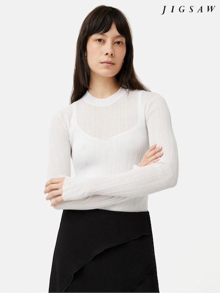 Jigsaw White Irregular Plissé Crew Top (N71425) | €56