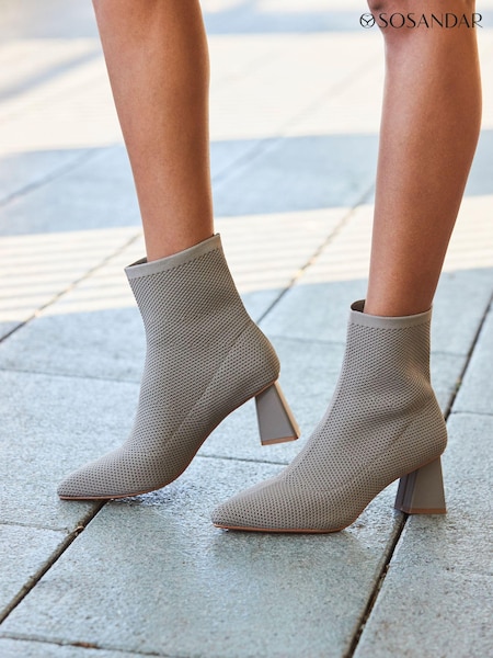 Sosandar Brown Angled Heel Knitted Sock Boots (N71462) | 170 QAR