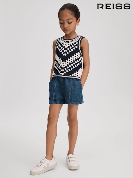 Reiss Ivory Sabrina 4-9 yrs Crochet Cotton Crew Neck Vest (N71498) | €46