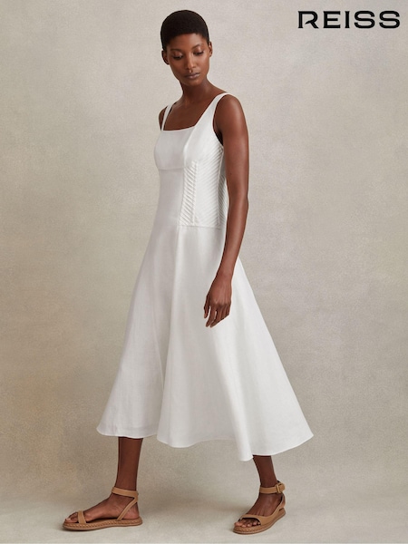 Reiss Etta Linen Corset Midi Dress (N71511) | ‏1,443‏₪