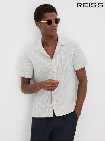 Reiss Light Grey Brewer Jacquard Cuban Collar Shirt (N71514) | €134