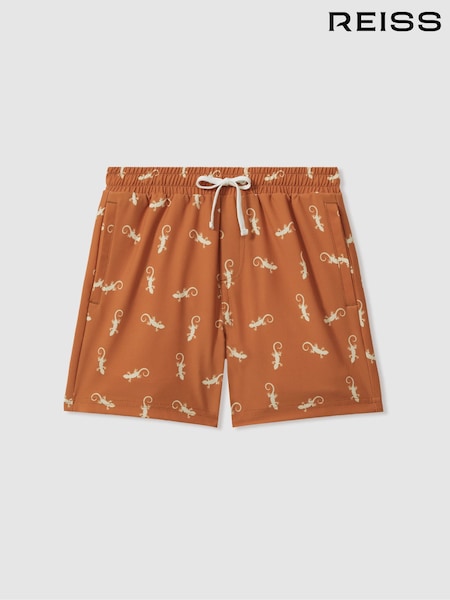 Reiss Orange/White Cammy 13-14 yrs Reptile Print Drawstring Swim Shorts (N71523) | €46