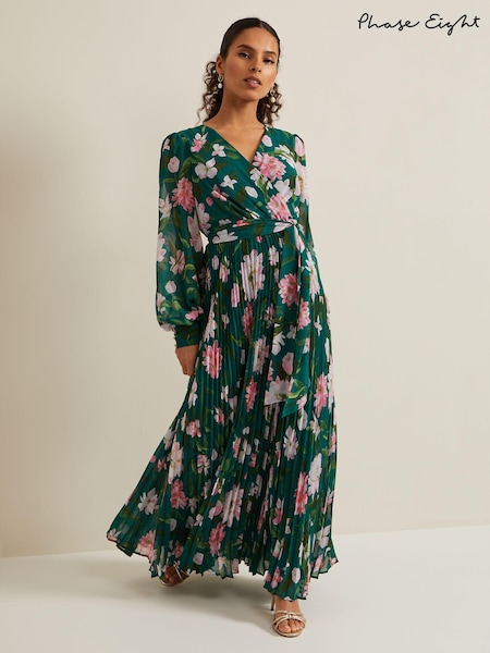 Phase Eight Green Petite Petite Rosa Floral Pleat Maxi Dress (N71529) | €103