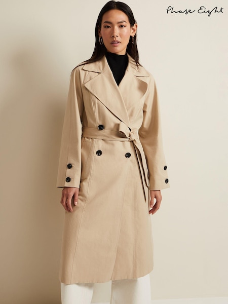 Phase Eight Neutral Brown Button Detail Sandy Trench (N71551) | €121