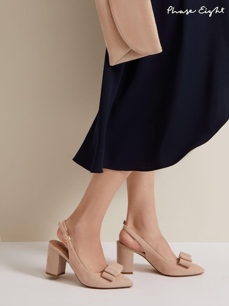 Phase Eight Natural Bow Front Slingback Block Heel Shoes (N71556) | €83
