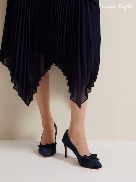 Phase Eight Blue Suede Bow Front Court Shoes (N71558) | €83