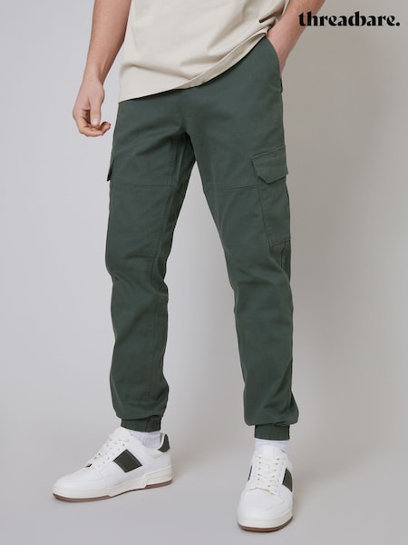 Grön - Threadbare Cotton Jogger Style Cargo Trousers With Stretch (N71619) | kr670