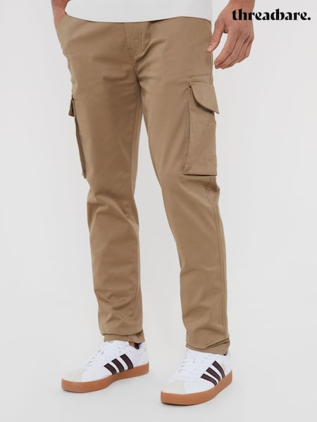 Threadbare Stone Cotton Cargo Pocket Chino Trousers With Stretch (N71624) | 1,923 UAH