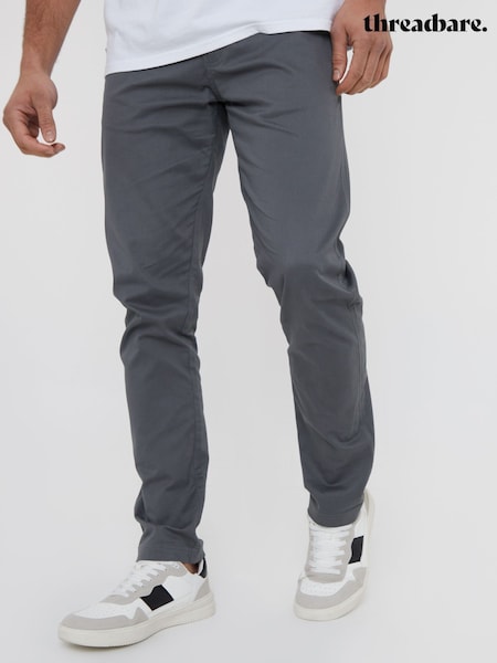 Gri - Threadbare Cotton Croială slim fit Pantaloni chino With Stretch (N71628) | 238 LEI